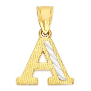 10k Real Solid Gold A Initial Pendant - Two Tone Personalized Letter Jewelry